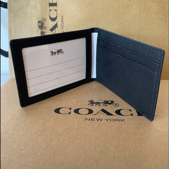 💯NEW🆕coach men ID cards wallet🆕black/leather - Picture 3 of 5